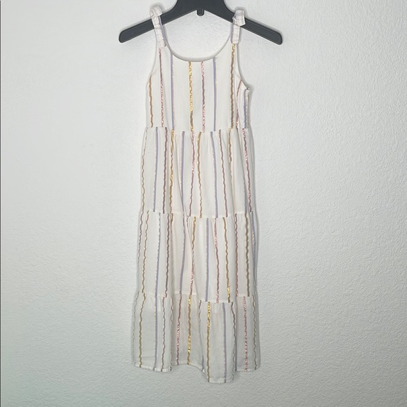 Old Navy White Dress with Multicolor Stripes girls size small 6/7 - Picture 1 of 4